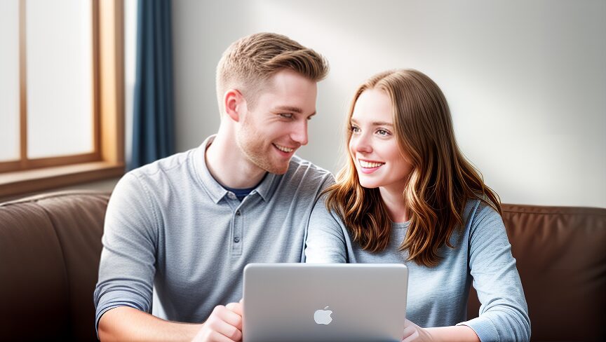 Couple having Zoom meeting to discuss wedding