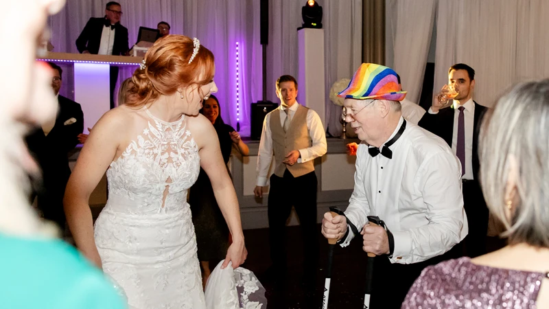 Bride and guests dancing at a wedding having a great time with Hampshire Wedding DJ Alan Marshall